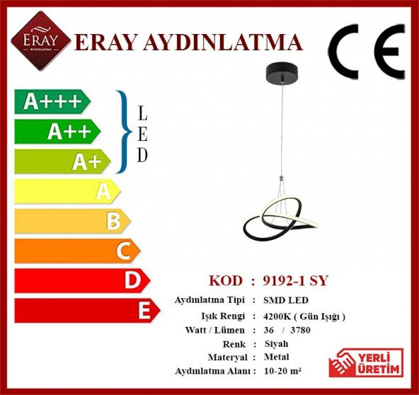 Eray Aydınlatma 9192-1 Siyah Tekli Led Avize - Resim 3