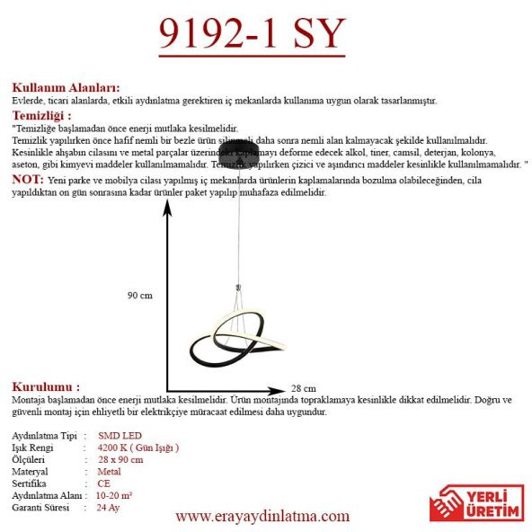 Eray Aydınlatma 9192-1 Siyah Tekli Led Avize - Resim 4