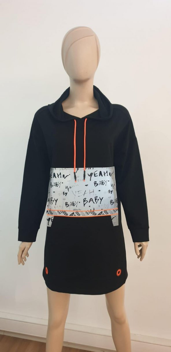 Reflektör Baskılı Kapüşonlu Penye Sweatshirt - 2