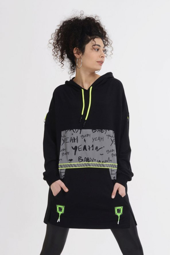 Reflektör Baskılı Kapüşonlu Penye Sweatshirt - 3