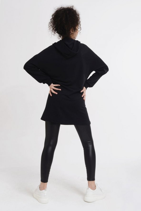 Reflektör Baskılı Kapüşonlu Penye Sweatshirt - 7