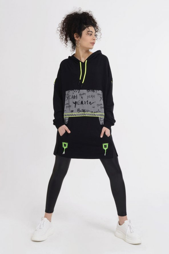 Reflektör Baskılı Kapüşonlu Penye Sweatshirt - 8