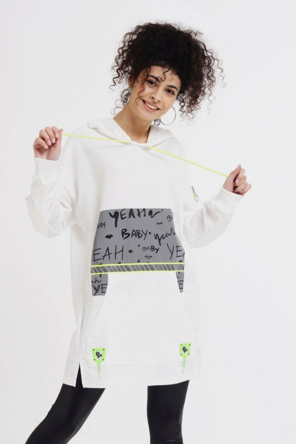 Reflektör Baskılı Kapüşonlu Penye Sweatshirt - 9