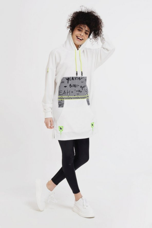 Reflektör Baskılı Kapüşonlu Penye Sweatshirt - 11