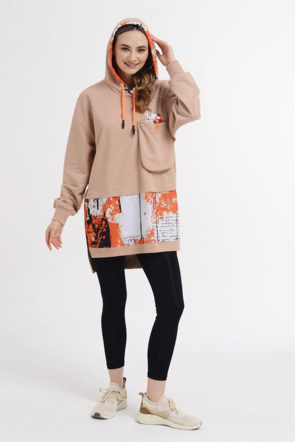 Kapşonlu Paraşüt Garnili Penye Sweatshirt - 6