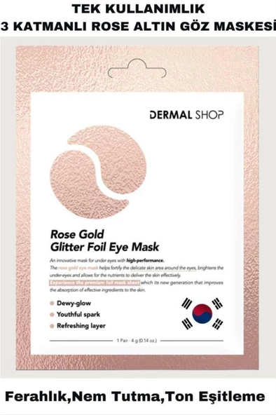 Dermal Rose Gold Glitter Foil Göz Maskesi 4 Gr