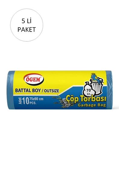 Battal Boy Çöp Torbası 75 x 90 cm 10 Lu Rulo x 5 Paket = 50 Adet (Mavi)