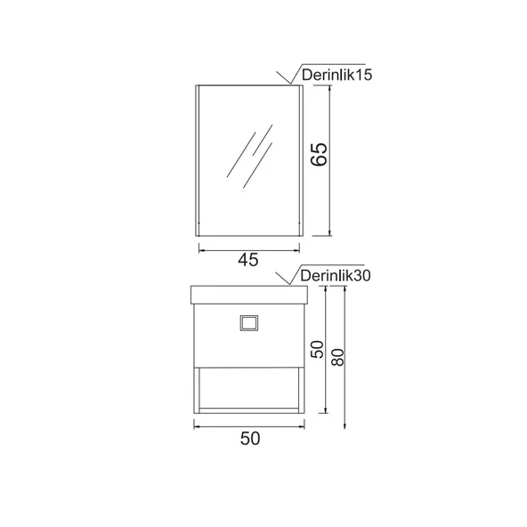 Denko Gloria 50 cm MDF Antrasit Gri Banyo Dolabı Takımı - 3