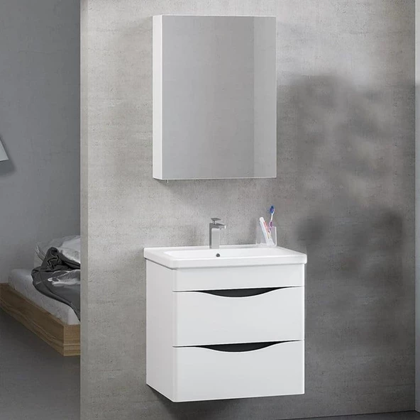 Denko İdea 60 cm MDF aBeyaz Banyo Dolabı Alt Modül ve Seramik Lavabo - Resim 2