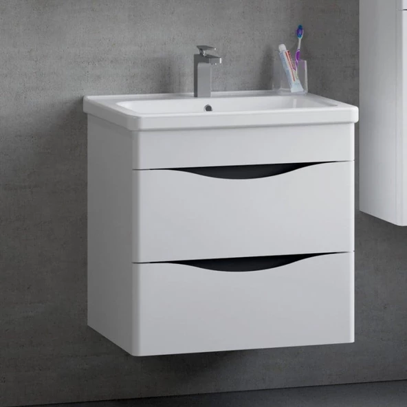Denko İdea 60 cm MDF Beyaz Banyo Dolabı Takımı ve Boy Dolabı - Resim 2
