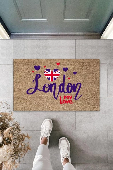 Dijital Baskı Kahverengi London My Love Paspas K-3154