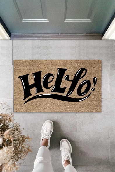 Siyah Kapı Önü Paspası Hello Desen  K-3276