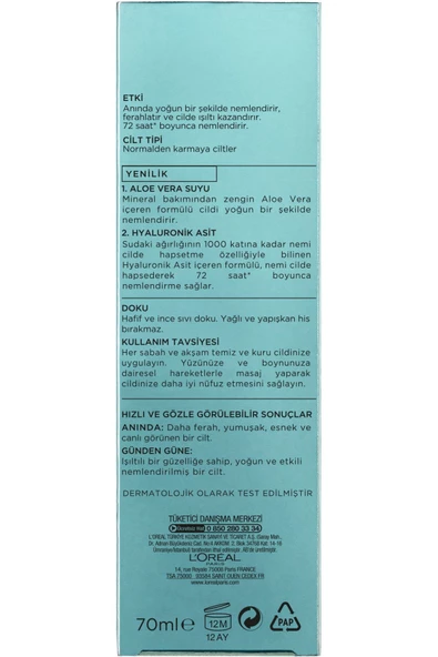 L'Oreal Paris Nem Terapisi Aloe Vera Suyu Normalden Karmaya Ciltler 70 ml - Resim 2