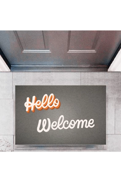 Kapı Önü Paspası Dekoratif Dijital Baskı Hello Welcome P-2326