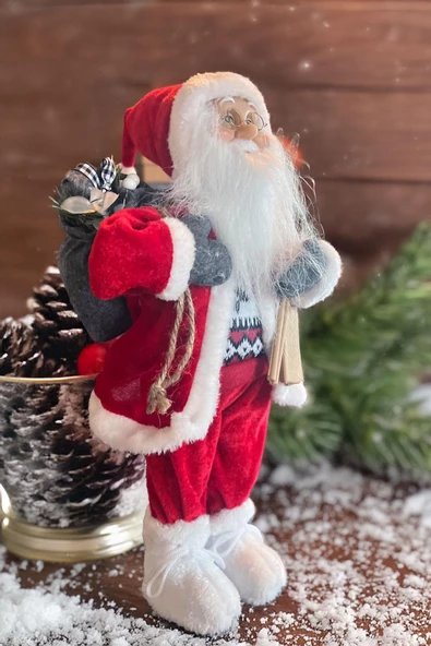 Yılbaşı Süsü Noel Baba Biblo Figür Büyük Boy 45cm -Kayakları, Hediye Çuvalı ve Aksesuarları ile - 6