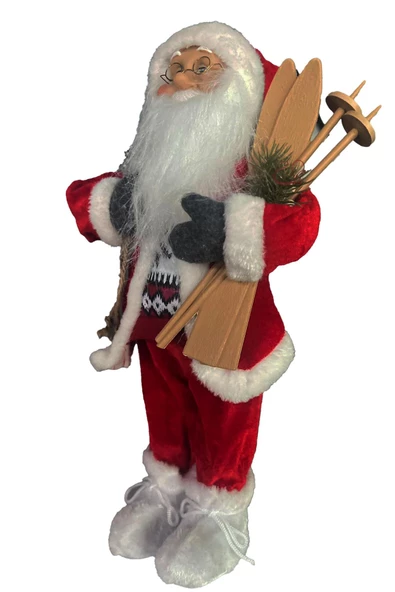 Yılbaşı Süsü Noel Baba Biblo Figür Büyük Boy 45cm -Kayakları, Hediye Çuvalı ve Aksesuarları ile - 9