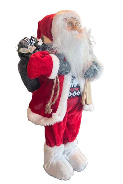 Yılbaşı Süsü Noel Baba Biblo Figür Büyük Boy 45cm -Kayakları, Hediye Çuvalı ve Aksesuarları ile - 4
