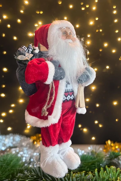 Yılbaşı Süsü Noel Baba Biblo Figür Büyük Boy 45cm -Kayakları, Hediye Çuvalı ve Aksesuarları ile - 10