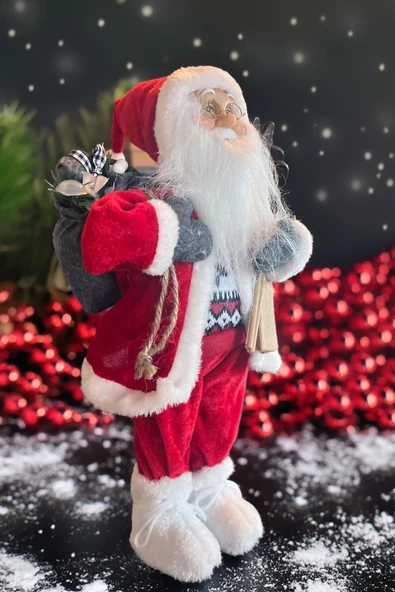 Yılbaşı Süsü Noel Baba Biblo Figür Büyük Boy 45cm -Kayakları, Hediye Çuvalı ve Aksesuarları ile - 11