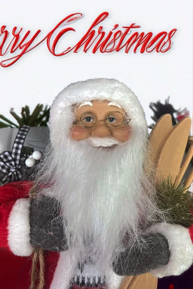 Yılbaşı Süsü Noel Baba Biblo Figür Büyük Boy 45cm -Kayakları, Hediye Çuvalı ve Aksesuarları ile - 2