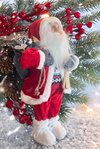 Yılbaşı Süsü Noel Baba Biblo Figür Büyük Boy 45cm -Kayakları, Hediye Çuvalı ve Aksesuarları ile - 7