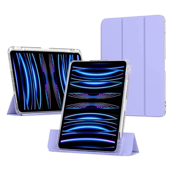 ​​​Apple iPad Air 11 2024 Uyumlu Kılıf Magnetik Ayrılabilen Airbagli Kablosuz Kalem Şarjı-Uyku Modu Sliding Tablet Kılıf - 4