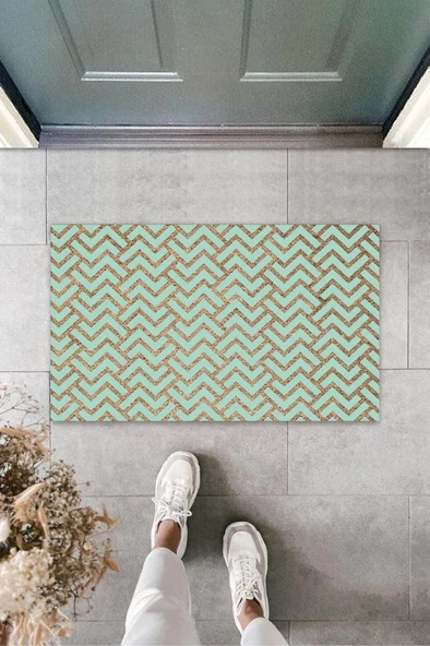 Turkuaz Kapı Önü Paspası Zigzag Desen  K-3227