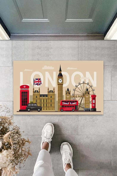 Dijital Baskı Bej London Temalı Paspas K-3020