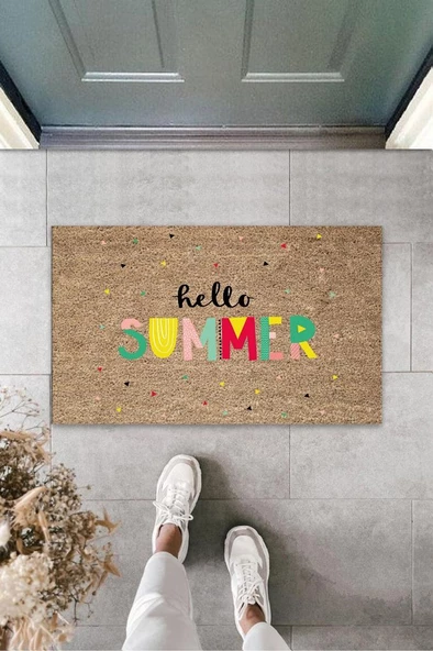 Renkli Kapı Önü Paspası Hello Summer Desen  K-3273