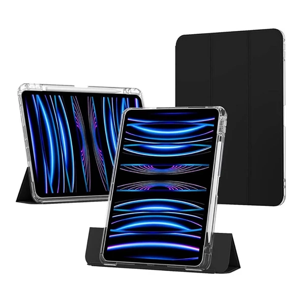 ​​​Apple iPad Air 11 2024 Uyumlu Kılıf Magnetik Ayrılabilen Airbagli Kablosuz Kalem Şarjı-Uyku Modu Sliding Tablet Kılıf - 5