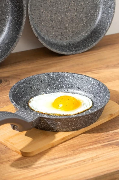 OMS 3737 Fry Pan Döküm Granit 3 Parça Tava Seti Siyah (20-24-28 cm) - 4