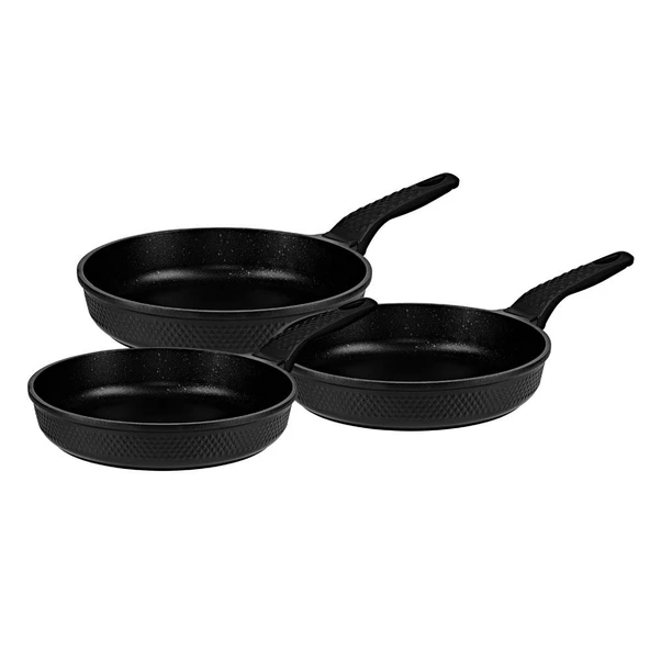OMS 3737 Fry Pan Döküm Granit 3 Parça Tava Seti Siyah (20-24-28 cm) - 2