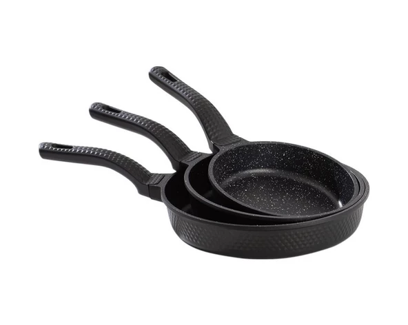 OMS 3737 Fry Pan Döküm Granit 3 Parça Tava Seti Siyah (20-24-28 cm) - 3