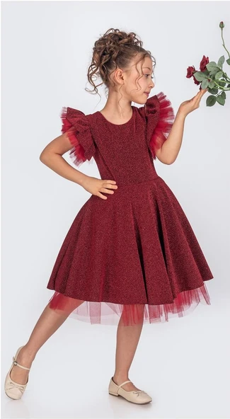 Simli Şanzelize Kız Çocuk Abiye Elbise M00669 - 3