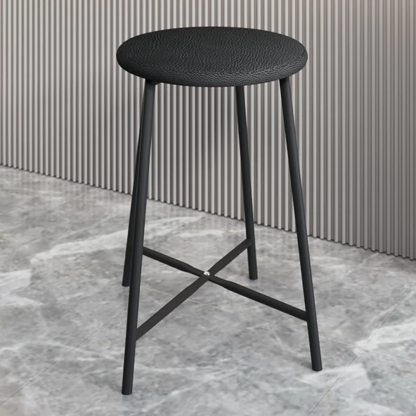 Eportatif Bar Sandalyesi Bar Taburesi Mutfak Sandalyesi Siyah Döşemeli 1525 - 2