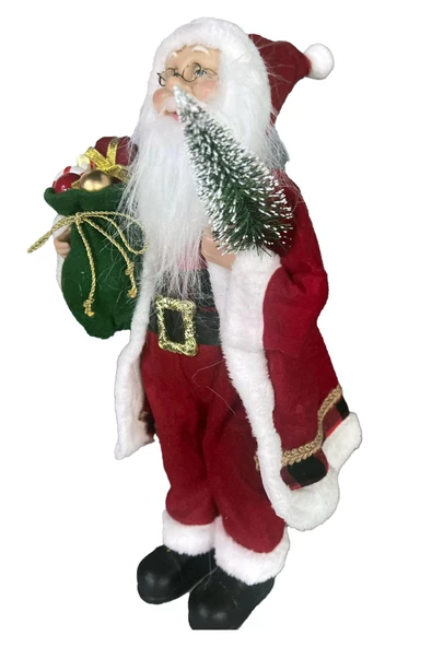 Yılbaşı Süsü Noel Baba Biblo Figür Büyük Boy 45cm -Elinde Çam Ağacı ve Hediye Çuvalı ile - 2
