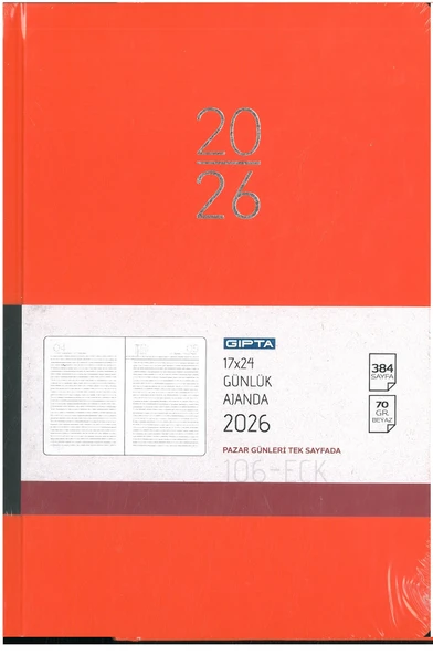 Gıpta 2026 Ajanda Günlük 17x24 Çizgili  Turuncu Hafta Sonları Ayrıdır ürün görseli 1