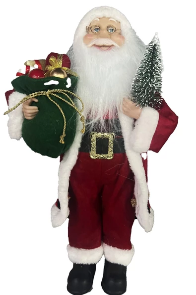 Yılbaşı Süsü Noel Baba Biblo Figür Büyük Boy 45cm -Elinde Çam Ağacı ve Hediye Çuvalı ile - 8