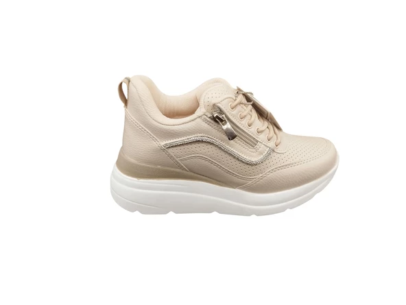 Flet Ortopedik Gizli Topuk Dar Kalıp Taş İşlemeli Fermuarlı Günlük Kadın Sneaker Ayakkabı - 5