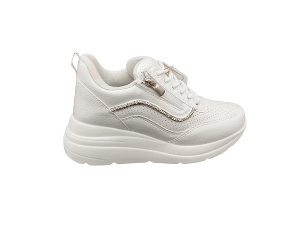 Flet Ortopedik Gizli Topuk Dar Kalıp Taş İşlemeli Fermuarlı Günlük Kadın Sneaker Ayakkabı - 9