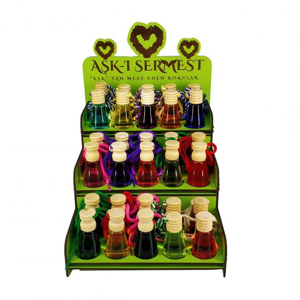 Aşk-ı Sermest Yeşil Ahşap Standlı 120 Adet 12 ML Limon Kokulu Araç Parfümü