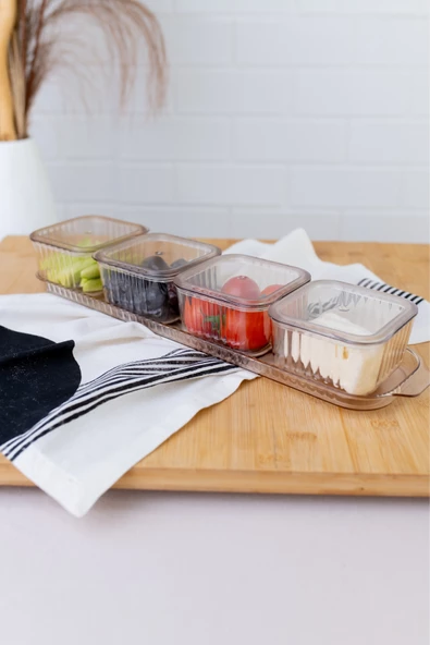 4 Bölmeli Tepsili Ve Kapaklı 9 Parça Kahvaltılık Seti, Çerezlik ve Saklama Kabı - 5