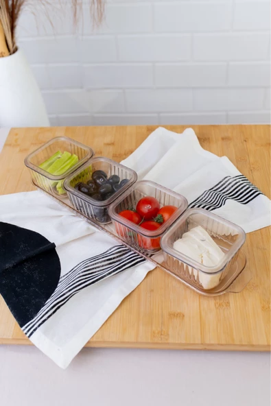 4 Bölmeli Tepsili Ve Kapaklı 9 Parça Kahvaltılık Seti, Çerezlik ve Saklama Kabı - 3