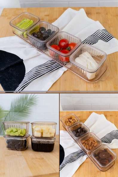 4 Bölmeli Tepsili Ve Kapaklı 9 Parça Kahvaltılık Seti, Çerezlik ve Saklama Kabı - 6