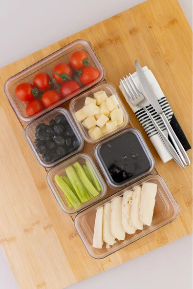 6 Bölmeli Tepsili Ve Kapaklı 13 Parça Büyük Boy Kahvaltılık Seti, Saklama Kabı - 5