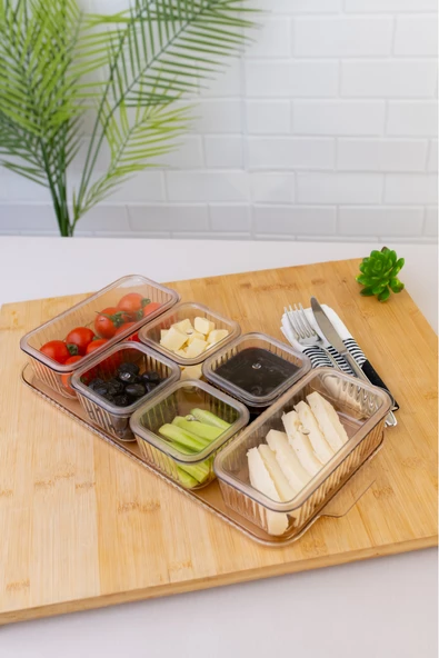 6 Bölmeli Tepsili Ve Kapaklı 13 Parça Büyük Boy Kahvaltılık Seti, Saklama Kabı - 3