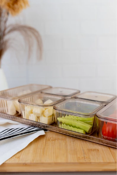 6 Bölmeli Tepsili Ve Kapaklı 13 Parça Büyük Boy Kahvaltılık Seti, Saklama Kabı - 4