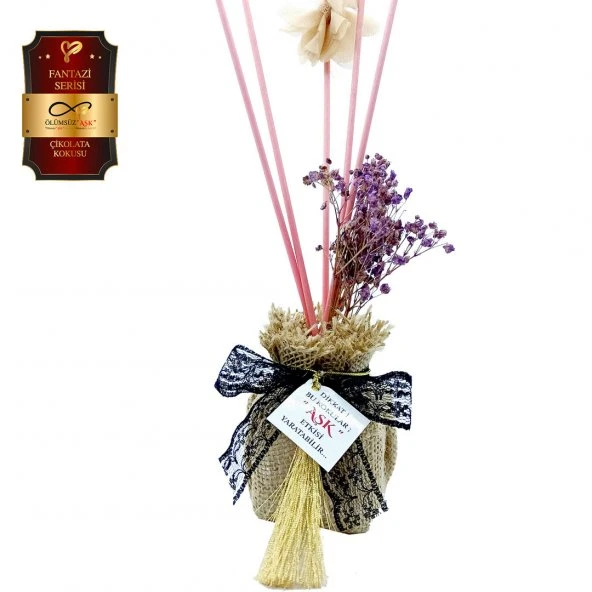 Ölümsüz "Aşk" Hasır Serisi Çikolata Kokulu 60 ml küp Şişe Bambu Çubuklu Ortam Kokusu 5 Adet ürün görseli