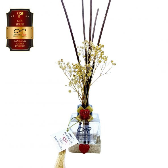 Ölümsüz Aşk Mix Serisi Vanilya & Amber Kokulu 5 x 60 ml küp Şişe Bambu Çubuklu Ortam Kokusu