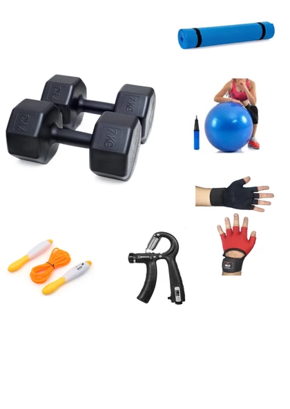 PS SPOR 7 KG DAMBIL X 2 ADET (14 KG) + 5 ÇEŞİT PLASTES VE EGZERSİZ SETİ